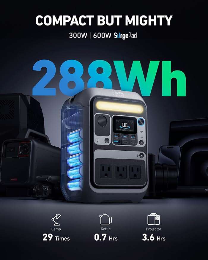 Anker Portable Power Station SOLIX C300, 288Wh LiFePO4 Backup Battery, 300W Solar Generator, 140W Two-Way Fast Charging, for Camping, Hunting, Travel, Blackout & Emergencies (Solar Panel Optional) - Image 2