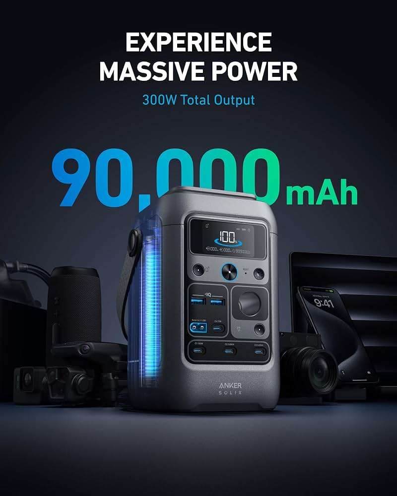 Anker SOLIX C300 DC Power Bank Station, Outdoor 288Wh Portable Power Station, LiFePO4 Battery, 300W Solar Generator, for Camping, Traveling, and Emergencies (No Wall Charger Included) - Image 2