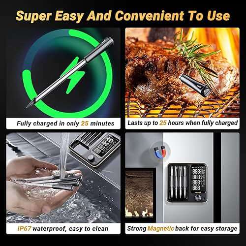 Wireless Meat Thermometer with 4 Probes, INKBIRD WiFi Meat Thermometer Digital Wireless for Rotisserie Grill Oven,Unlimited Range Dishwasher Waterproof Bluetooth Thermometer for iOS & Android - Image 6