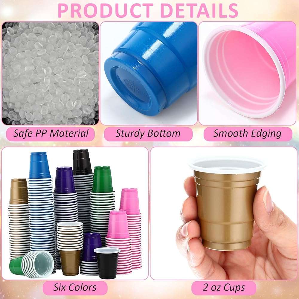 Mimorou 600 Pack 2 Oz Plastic Shot Glasses Disposable Plastic Shot Cups Mini Multicolor Cups for BBQ Christmas Party Tastings Sample Picnic Camping Daily Life Wedding, 6 Colors (Stylish Color) - Image 4