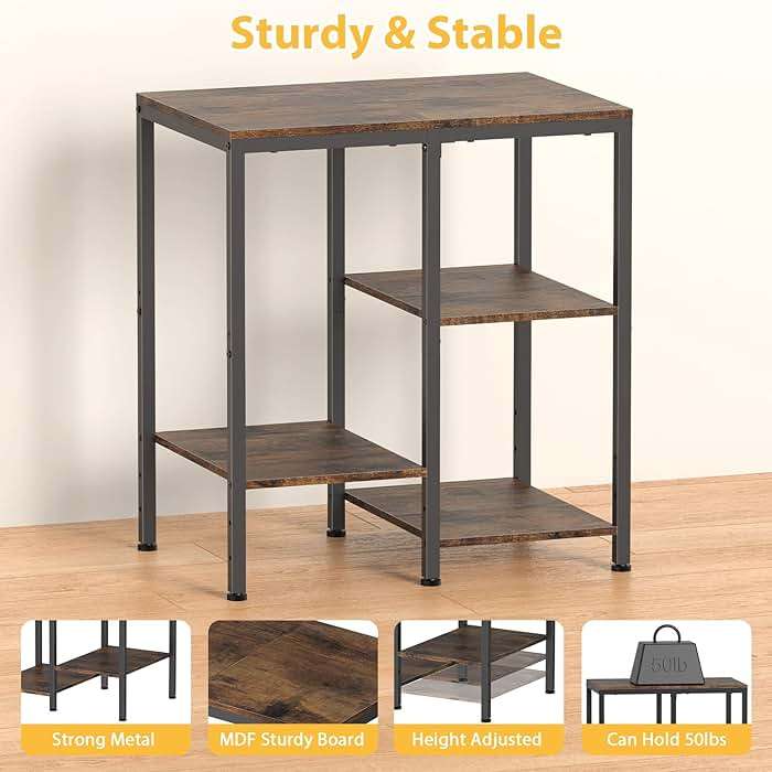 OGEMXU Kitchen Microwave Stand,4-Tier Adjustable Bakers Rack, Microwave Cart with Storage, Small Coffee Bar Table Appliance Shelf for Living Room,Office,Rustic Brown - Image 7