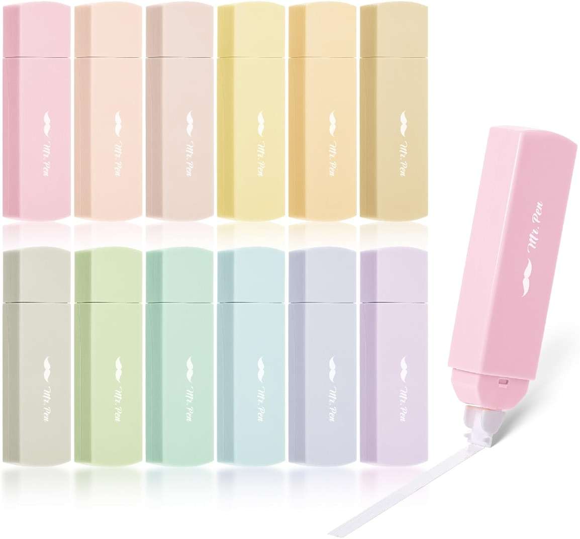 Mr. Pen- Aesthetic Correction Tape, 0.2" x 197", 12 pcs, Pastel Colors, Cute Correction Tape - Image 1