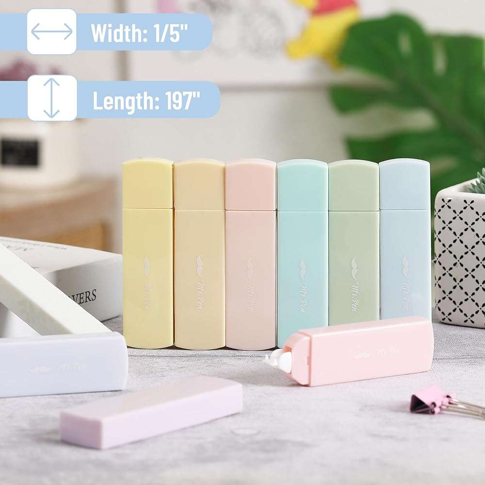 Mr. Pen- Aesthetic Correction Tape, 0.2" x 197", 12 pcs, Pastel Colors, Cute Correction Tape - Image 4