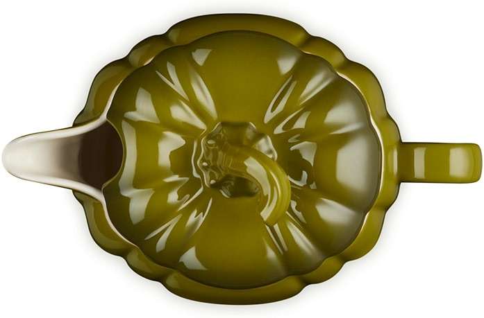 Le Creuset Stoneware Pumpkin Gravy Boat with Lid, 14 oz., Olive - Image 3