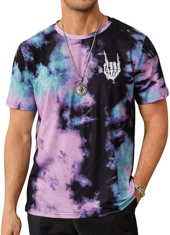 Hardaddy Men's Casual Tie Dye T-Shirts Short Sleeve Round Neck Graphic Tee Rock Band Tee Shirts - Image 1