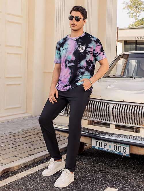Hardaddy Men's Casual Tie Dye T-Shirts Short Sleeve Round Neck Graphic Tee Rock Band Tee Shirts - Image 2