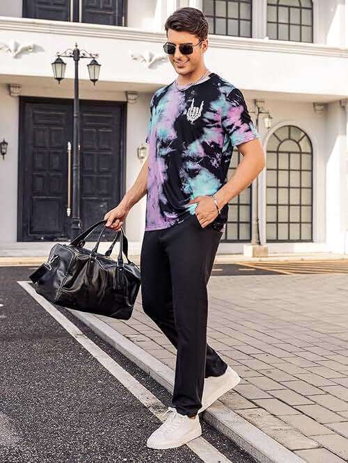 Hardaddy Men's Casual Tie Dye T-Shirts Short Sleeve Round Neck Graphic Tee Rock Band Tee Shirts - Image 3
