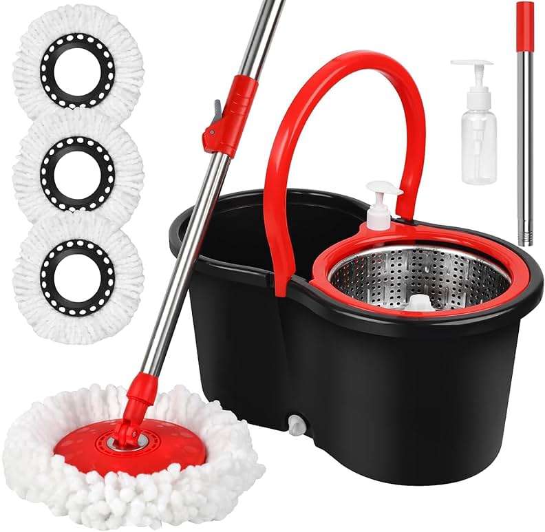 Spin Mop and Bucket with Wringer Set, 360° Spinning Mop Bucket System with 3 Microfiber Mop Replacement Heads Refills,56" Stainless Steel Extended Handle for Floor Cleaning Home(20QT) (Green) (Black) - Image 1