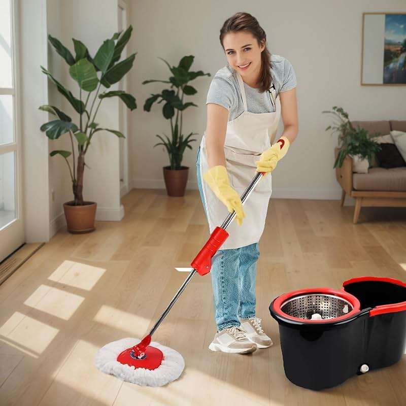 Spin Mop and Bucket with Wringer Set, 360° Spinning Mop Bucket System with 3 Microfiber Mop Replacement Heads Refills,56" Stainless Steel Extended Handle for Floor Cleaning Home(20QT) (Green) (Black) - Image 2