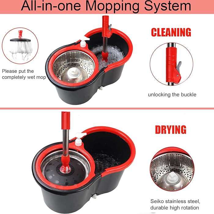 Spin Mop and Bucket with Wringer Set, 360° Spinning Mop Bucket System with 3 Microfiber Mop Replacement Heads Refills,56" Stainless Steel Extended Handle for Floor Cleaning Home(20QT) (Green) (Black) - Image 4