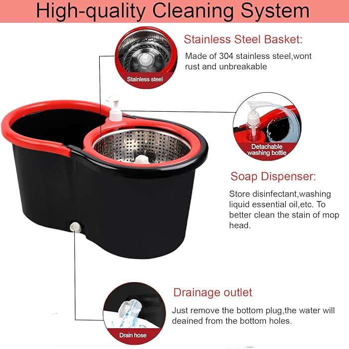 Spin Mop and Bucket with Wringer Set, 360° Spinning Mop Bucket System with 3 Microfiber Mop Replacement Heads Refills,56" Stainless Steel Extended Handle for Floor Cleaning Home(20QT) (Green) (Black) - Image 5