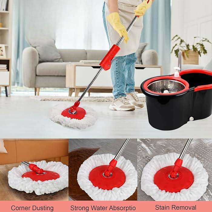 Spin Mop and Bucket with Wringer Set, 360° Spinning Mop Bucket System with 3 Microfiber Mop Replacement Heads Refills,56" Stainless Steel Extended Handle for Floor Cleaning Home(20QT) (Green) (Black) - Image 7