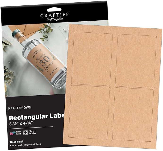 3-1/2 x 4-3/4 inch Rectangle Stickers Kraft Large Wine Labels for Bottles Printable Paper Brown Color, 100 Labels, for Inkjet and Laser Printer, Vinyl Sheets Address Personalized Wedding Craftiff - Image 1