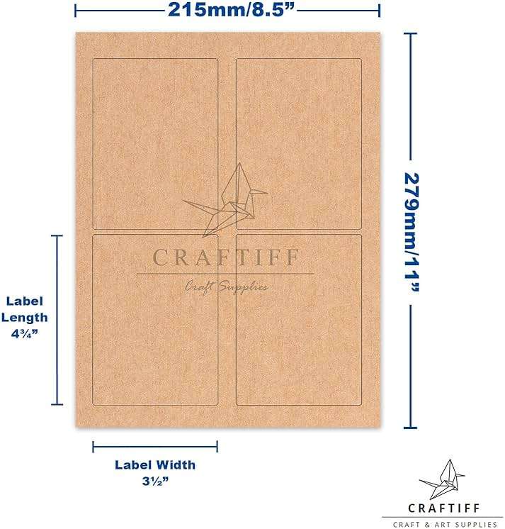 3-1/2 x 4-3/4 inch Rectangle Stickers Kraft Large Wine Labels for Bottles Printable Paper Brown Color, 100 Labels, for Inkjet and Laser Printer, Vinyl Sheets Address Personalized Wedding Craftiff - Image 3