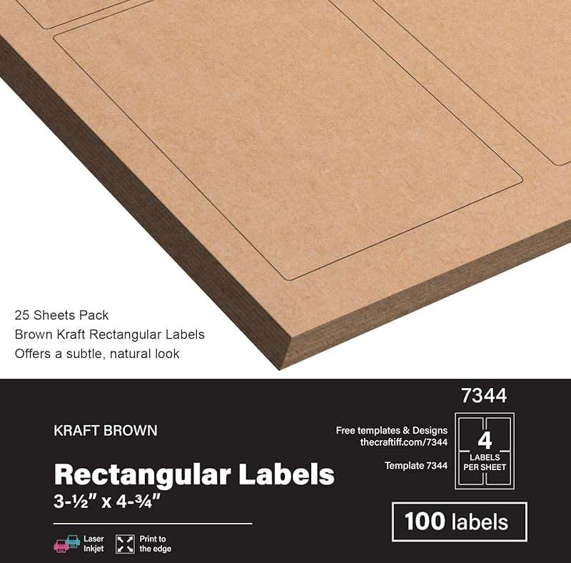 3-1/2 x 4-3/4 inch Rectangle Stickers Kraft Large Wine Labels for Bottles Printable Paper Brown Color, 100 Labels, for Inkjet and Laser Printer, Vinyl Sheets Address Personalized Wedding Craftiff - Image 4