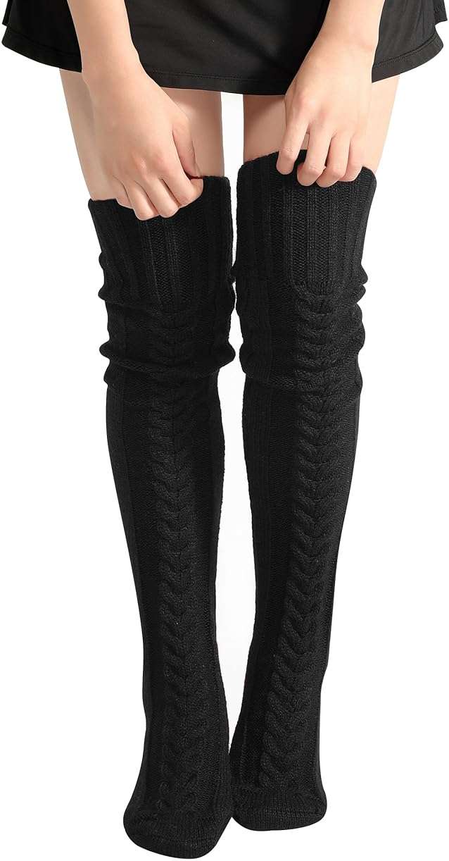 fauson Thigh High Socks - Black Over Knee High Socks for Women Warm Thick - Image 1