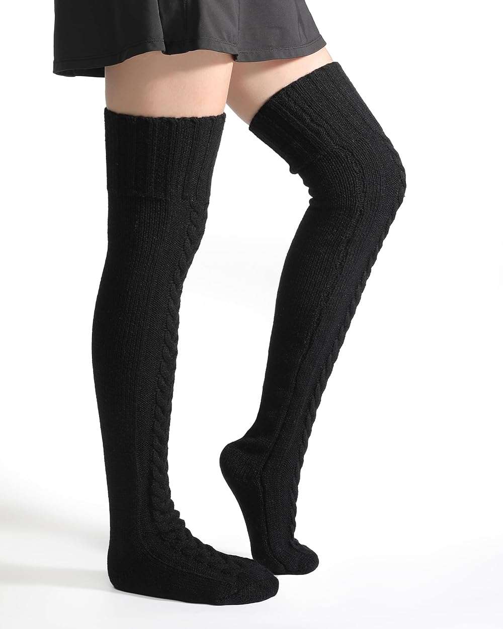 fauson Thigh High Socks - Black Over Knee High Socks for Women Warm Thick - Image 2