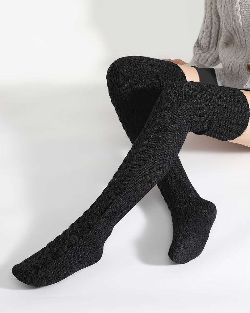 fauson Thigh High Socks - Black Over Knee High Socks for Women Warm Thick - Image 4