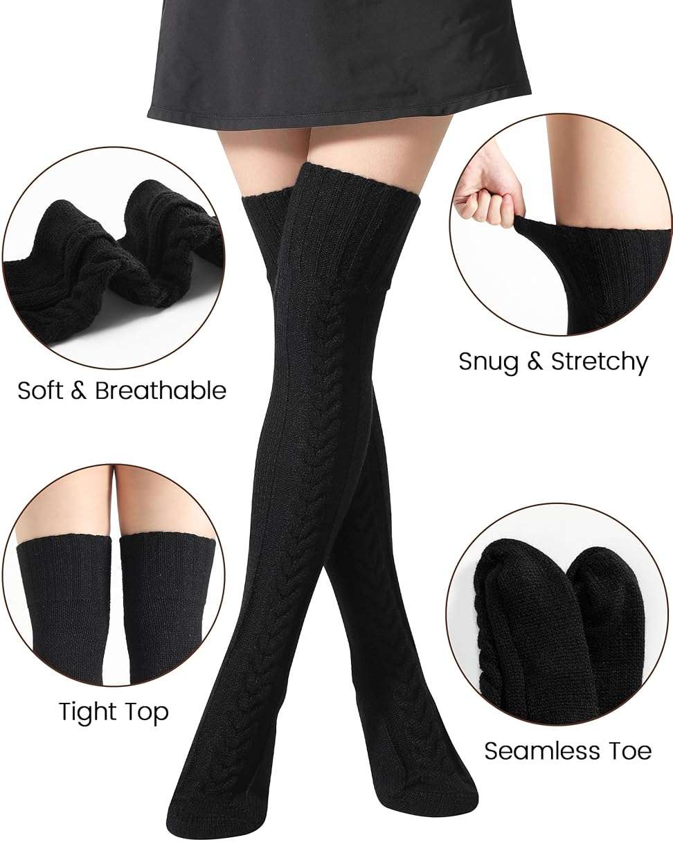 fauson Thigh High Socks - Black Over Knee High Socks for Women Warm Thick - Image 5