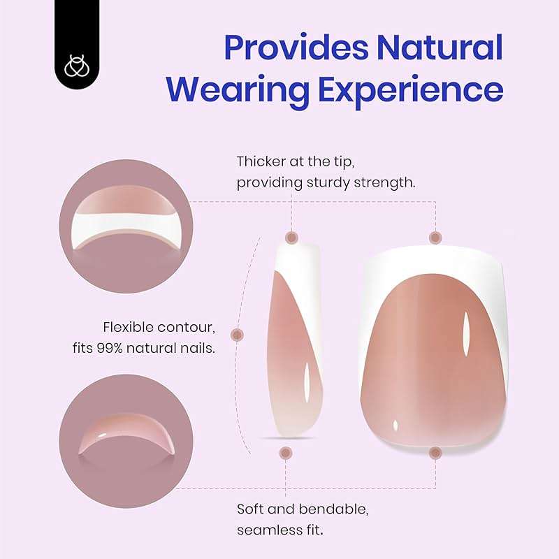 Beetles Short Square French Tip Press On Nails Brown 64 Pcs Pre-Shaped Fake Nails Reusable Nail Kit with Quick-drying Nail Glue Mini Manicure File DIY Home Salon in 16 Sizes Gifts for Women Girls - Image 5