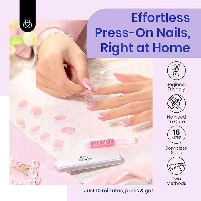Beetles Short Square French Tip Press On Nails Brown 64 Pcs Pre-Shaped Fake Nails Reusable Nail Kit with Quick-drying Nail Glue Mini Manicure File DIY Home Salon in 16 Sizes Gifts for Women Girls - Image 7