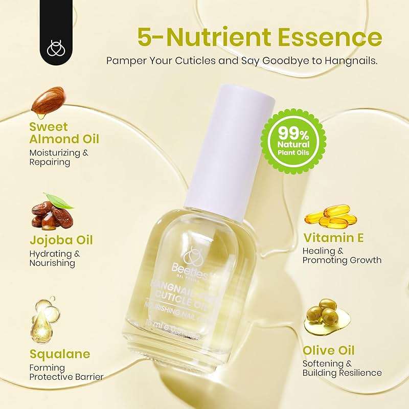 Beetles Cuticle Oil for Nails & Cuticles, 15ml Almond Fragrance Nail Cuticle Oil with Jojoba Oil & Vitamin E, Natural Sweet Almond Oil to Nourish Dry Cuticles, Manicure Salon Gifts for Women - Image 3