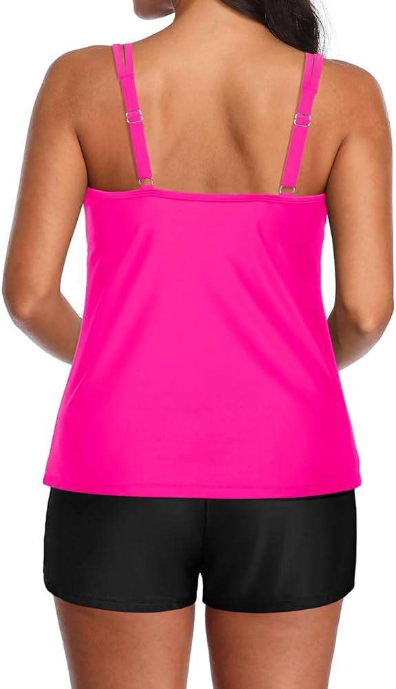Tempt Me Two Piece Tankini Swimsuits for Women Tummy Control Bathing Suit with Shorts Athletic Two Side Pockets Swimwear - Image 2