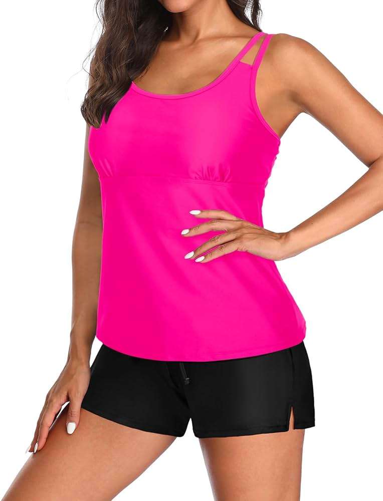 Tempt Me Two Piece Tankini Swimsuits for Women Tummy Control Bathing Suit with Shorts Athletic Two Side Pockets Swimwear - Image 3