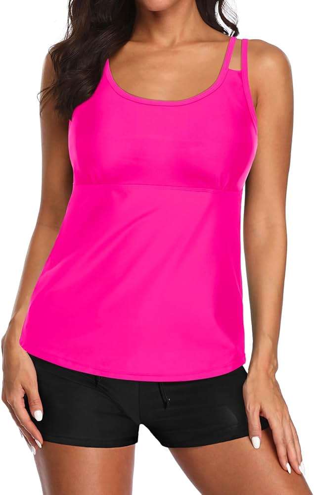 Tempt Me Two Piece Tankini Swimsuits for Women Tummy Control Bathing Suit with Shorts Athletic Two Side Pockets Swimwear - Image 4