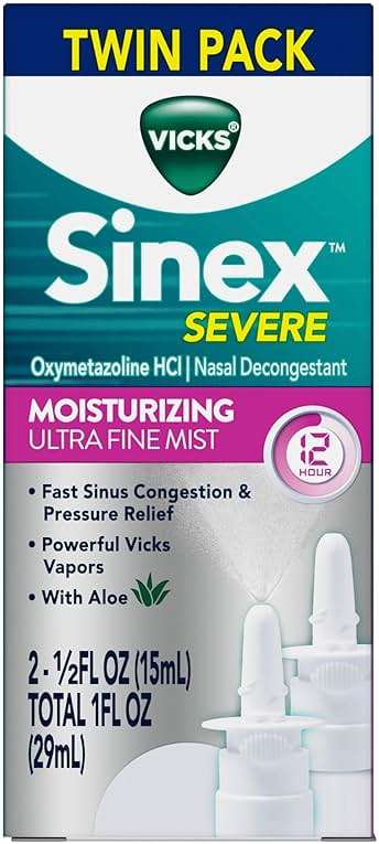 Vicks Sinex Severe Nasal Spray, Moisturizing Ultra Fine Mist with Aloe, Decongestant Medicine, Relief from Stuffy Nose Due to Cold or Allergy, Nasal Congestion & Sinus Pressure Relief, 265 Sprays x 2 - Image 11