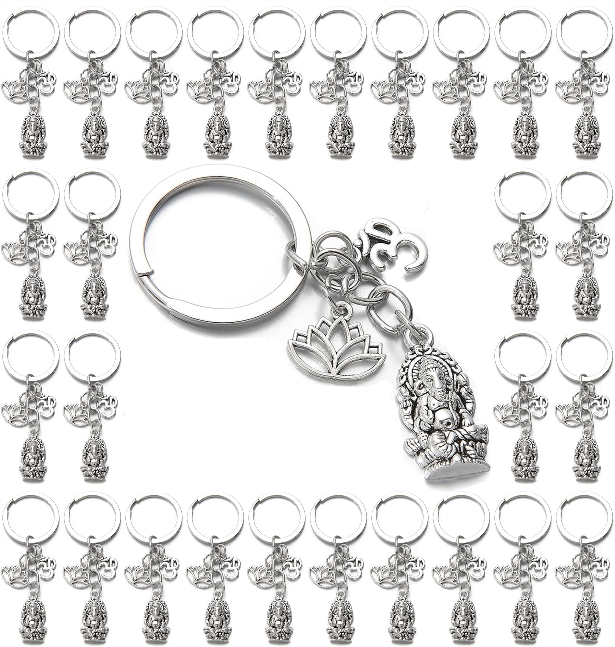 PHAETON 20PCS Ganesha Keychain with Lotus Charm Buddha Key Ring Key Holder Buddha Keychain, God Of Wealth Elephant Keychain for Festive Occasions, 3.18inch, Silver - Product Image