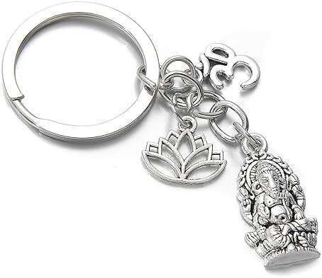 PHAETON 20PCS Ganesha Keychain with Lotus Charm Buddha Key Ring Key Holder Buddha Keychain, God Of Wealth Elephant Keychain for Festive Occasions, 3.18inch, Silver - Image 3