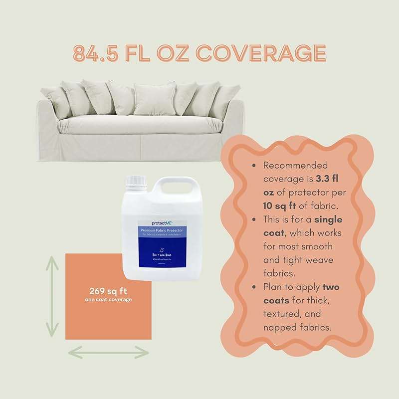 protectME Fabric Protector and Stain Resistant Spray - Upholstery Fabric Spray for Stain Guard for Carpet, Shoes, Couch, Sofa - Non Toxic, Water Based Furniture Protector - 84.5 Fl. Oz. - Image 3