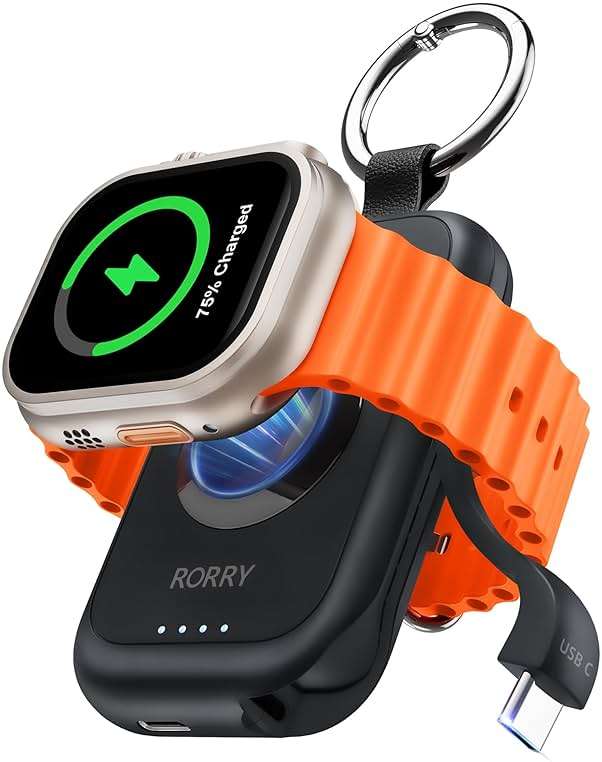 RORRY CharmGo Charger for Apple Watch Series 10, 2500mAh Fast Charging Portable Charger for iWatch, Travel Charger with Built-in USB C Cable for Apple Watch Ultra Series 9 8 7 6 3 2 Accessories, Black - Image 1