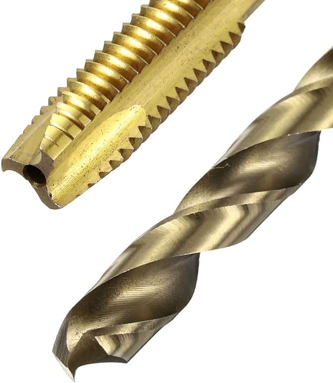 uxcell Metric Tap & Drill Bit Set, 2pcs M8 x 1.25 Spiral Point Thread Taps Titanium Coated and 2pcs 6.8mm Twist Drill Bits Roasted Yellow, Screw Tapping Threading Tools - Image 5