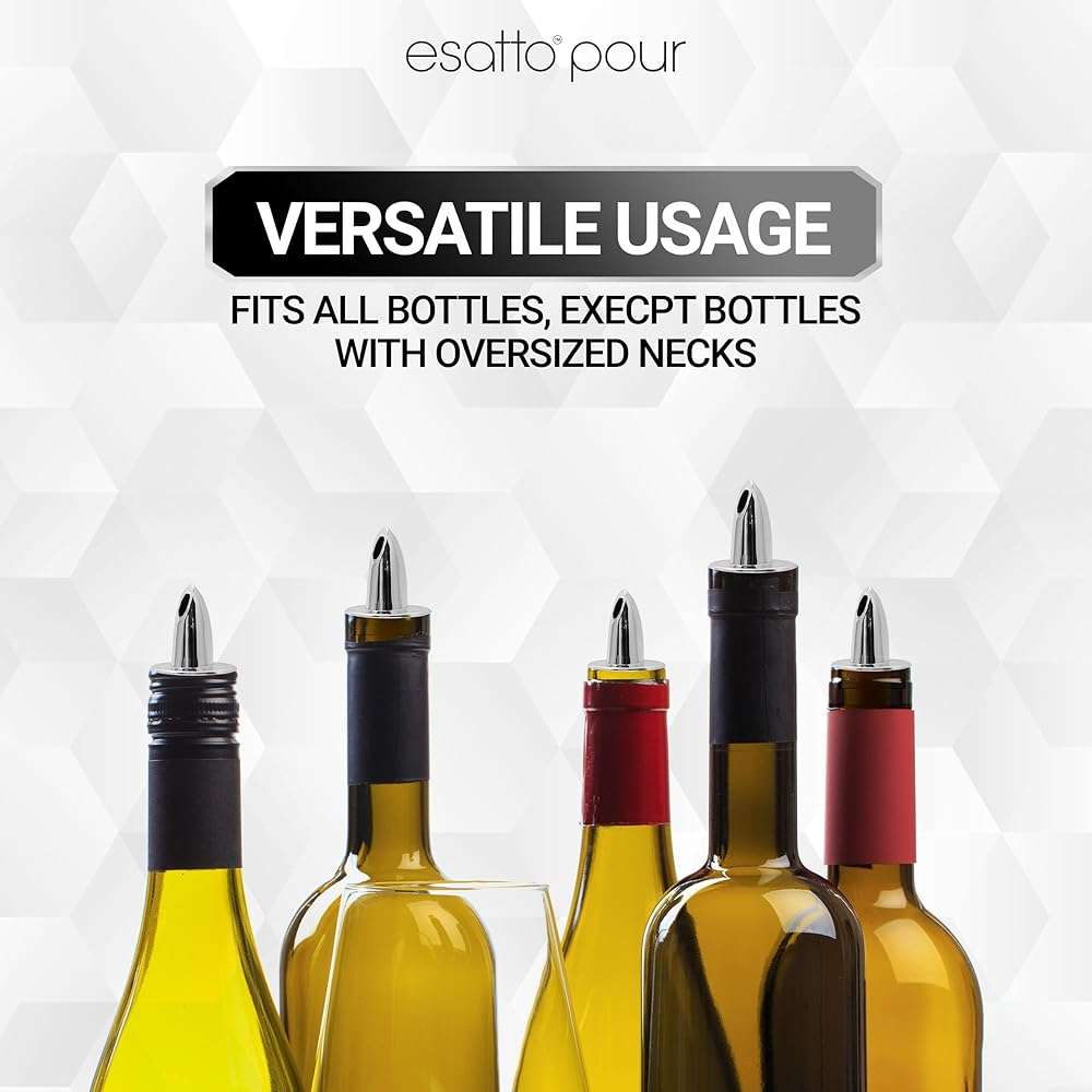 ESATTO 12 Pack Classic Chromed Bottle Pourers, Liquor Pourers for Alcohol, Olive Oil, Bartender Accessories Includes 4 Liquor Pourer Adapters for Large Neck Bottles such as Patron Don Julio Tequila - Image 5