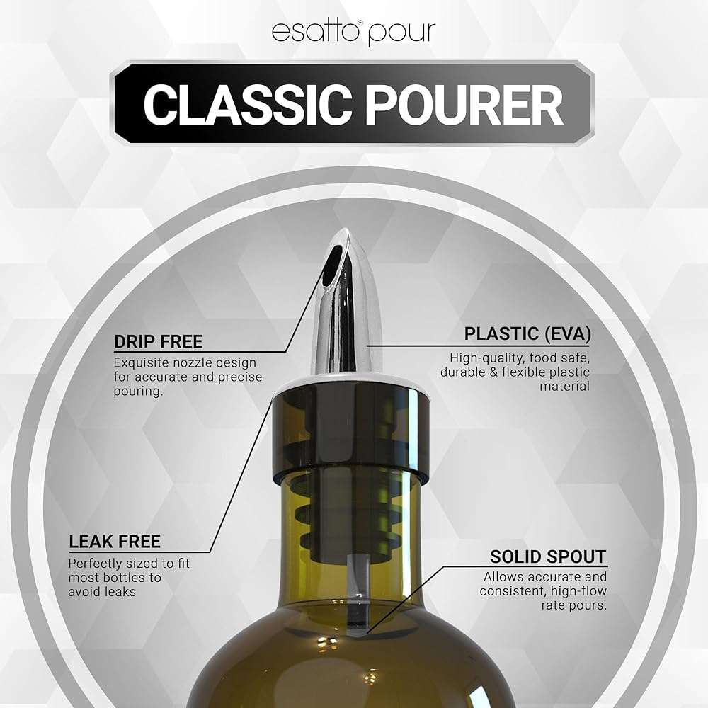 ESATTO 12 Pack Classic Chromed Bottle Pourers, Liquor Pourers for Alcohol, Olive Oil, Bartender Accessories Includes 4 Liquor Pourer Adapters for Large Neck Bottles such as Patron Don Julio Tequila - Image 6