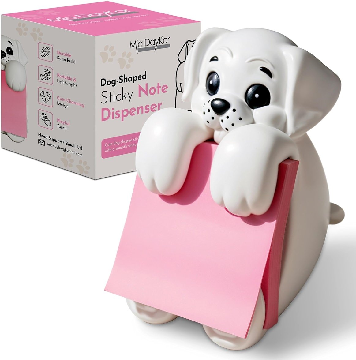 Resin Made 3" x 3" Cute Sticky Note Holder for Desk | Doodle Compatible Accordion Style Dog Pop Up Post it Note Dispenser, Pop Up Sticky Notes Dispenser for Office Holds, School & Office Desk Supplies - Product Image