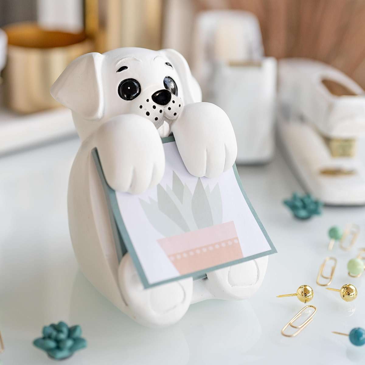 Resin Made 3" x 3" Cute Sticky Note Holder for Desk | Doodle Compatible Accordion Style Dog Pop Up Post it Note Dispenser, Pop Up Sticky Notes Dispenser for Office Holds, School & Office Desk Supplies - Image 2