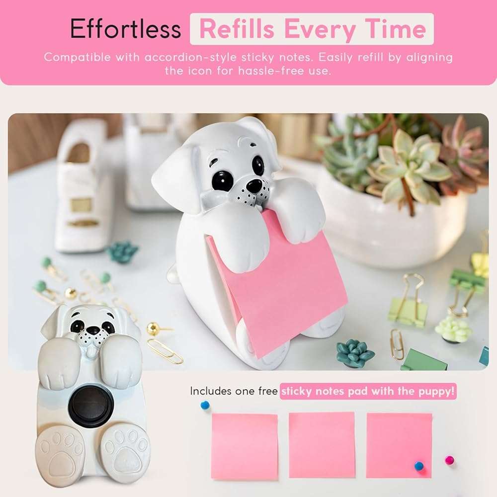 Resin Made 3" x 3" Cute Sticky Note Holder for Desk | Doodle Compatible Accordion Style Dog Pop Up Post it Note Dispenser, Pop Up Sticky Notes Dispenser for Office Holds, School & Office Desk Supplies - Image 3