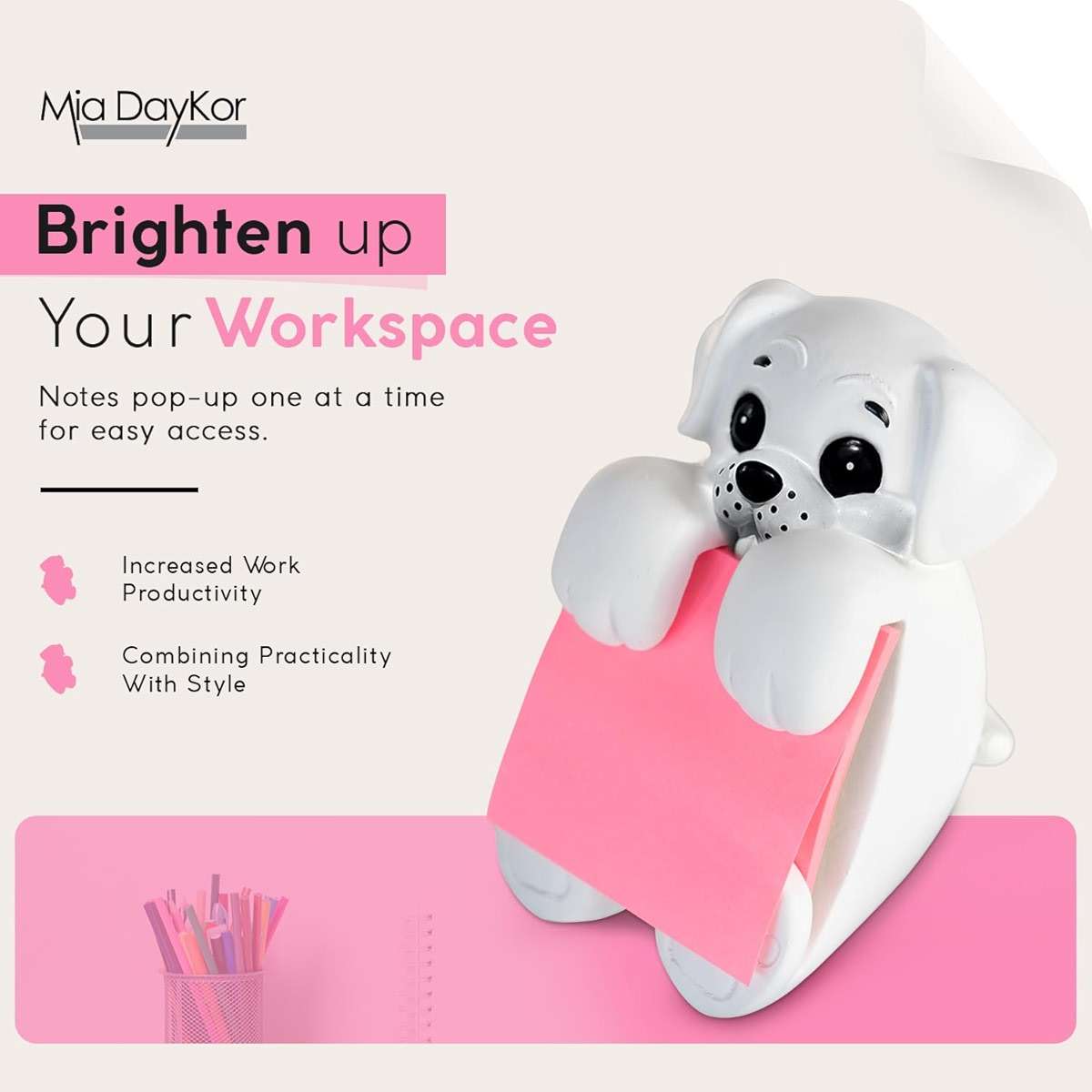 Resin Made 3" x 3" Cute Sticky Note Holder for Desk | Doodle Compatible Accordion Style Dog Pop Up Post it Note Dispenser, Pop Up Sticky Notes Dispenser for Office Holds, School & Office Desk Supplies - Image 7