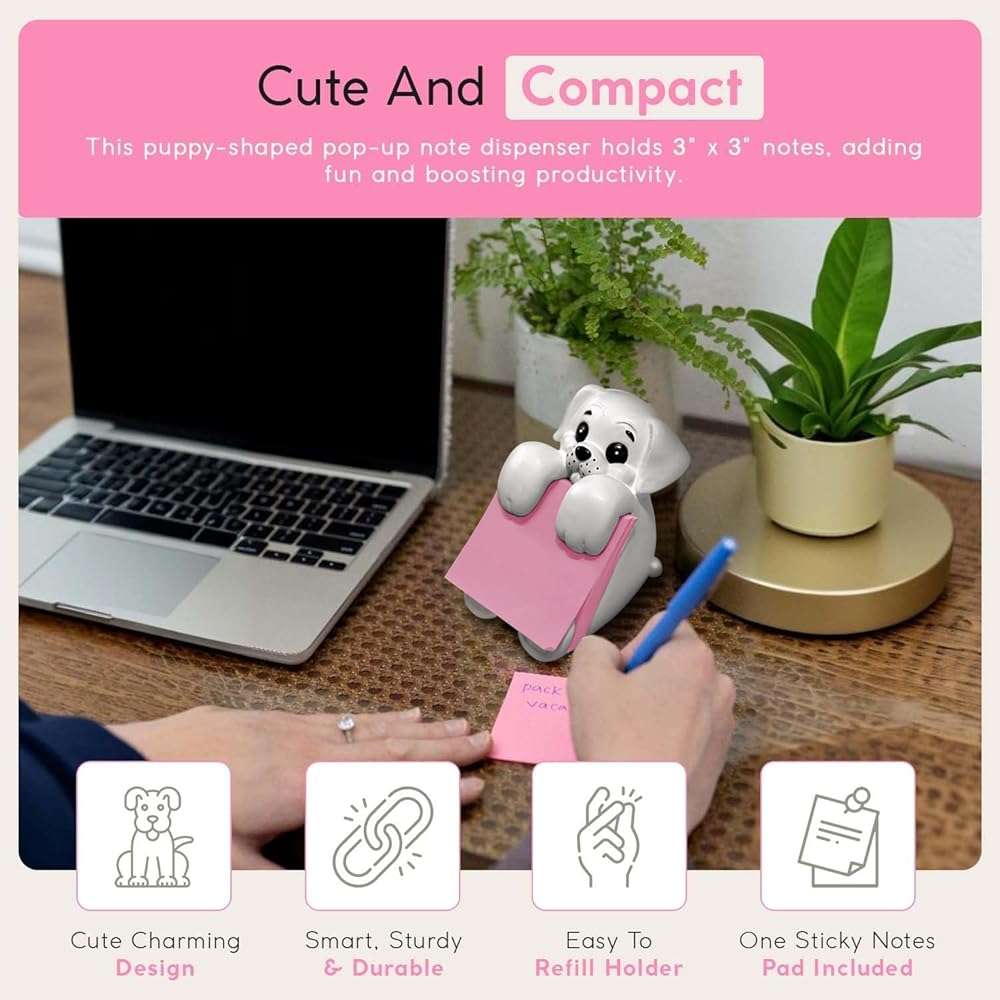 Resin Made 3" x 3" Cute Sticky Note Holder for Desk | Doodle Compatible Accordion Style Dog Pop Up Post it Note Dispenser, Pop Up Sticky Notes Dispenser for Office Holds, School & Office Desk Supplies - Image 8
