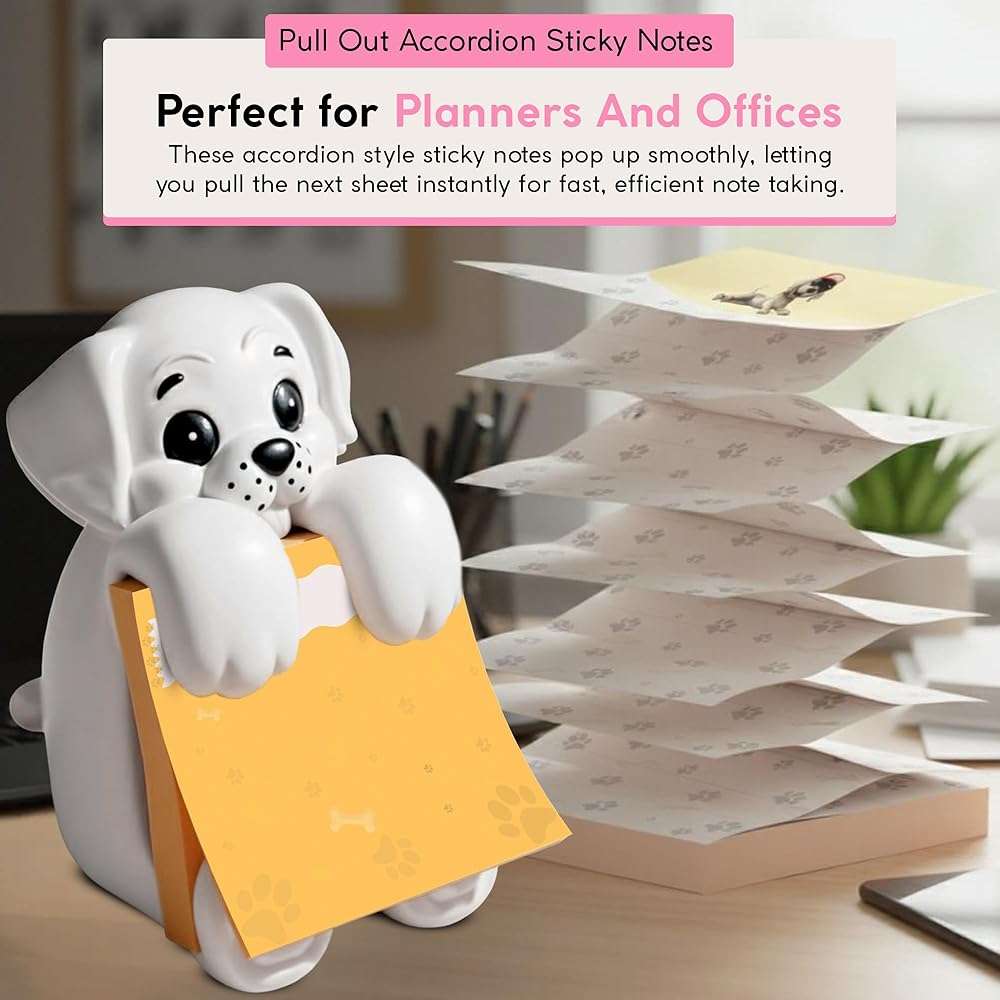Resin Made 3" x 3" Cute Sticky Note Holder for Desk | Doodle Compatible Accordion Style Dog Pop Up Post it Note Dispenser, Pop Up Sticky Notes Dispenser for Office Holds, School & Office Desk Supplies - Image 9