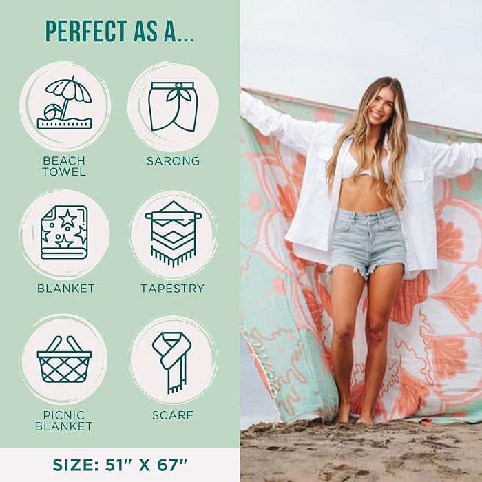 Sand Cloud Oversized Turkish Beach Towel - Disney Boho Mermaid - Sand Free - 100% Certified Organic Turkish Cotton Yarn - Quick Dry Towel for Beach, Picnic, Blanket or Bath - As Seen on Shark Tank - Image 4