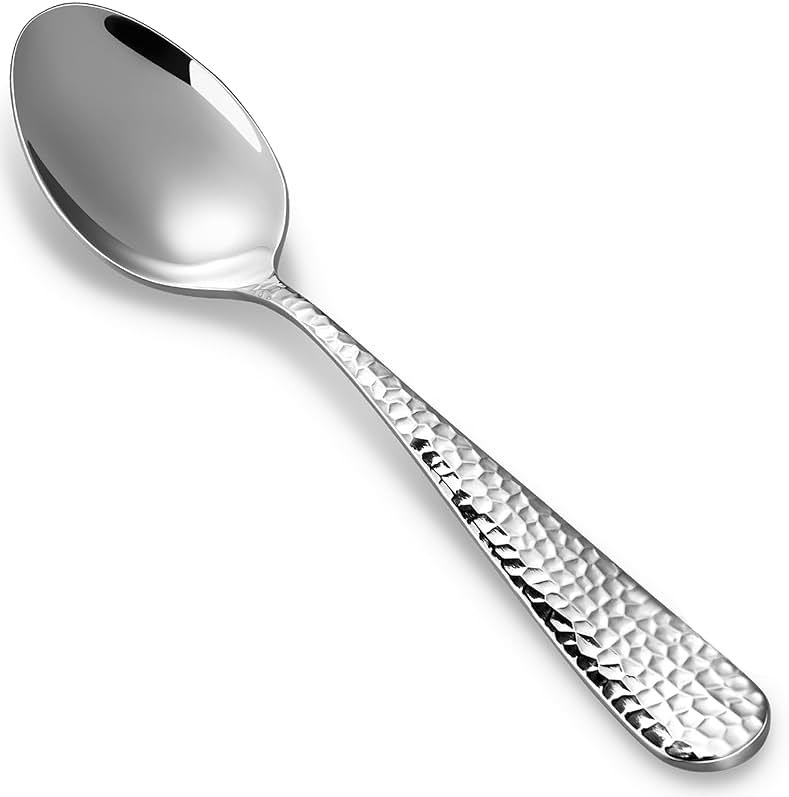 KEAWELL Premium 4-Piece Louise Hammered Spoons Set, 18/10 Stainless Steel, Set of 4, Fine Spoon Set with Round Edge, Dishwasher Safe (7.6" Dinner Spoons) - Product Image
