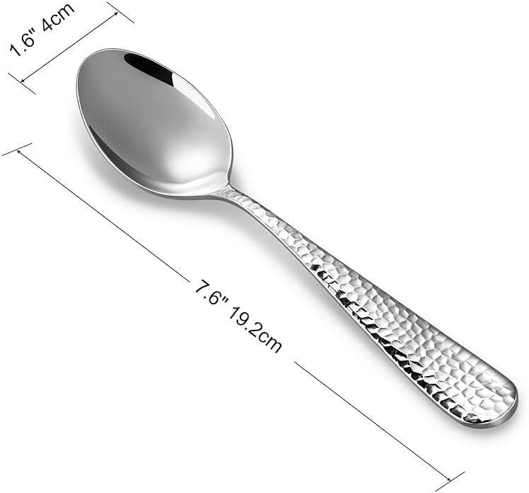 KEAWELL Premium 4-Piece Louise Hammered Spoons Set, 18/10 Stainless Steel, Set of 4, Fine Spoon Set with Round Edge, Dishwasher Safe (7.6" Dinner Spoons) - Image 3