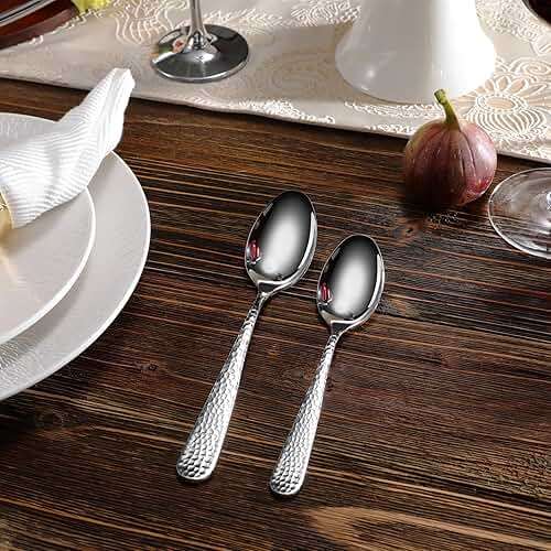 KEAWELL Premium 4-Piece Louise Hammered Spoons Set, 18/10 Stainless Steel, Set of 4, Fine Spoon Set with Round Edge, Dishwasher Safe (7.6" Dinner Spoons) - Image 9