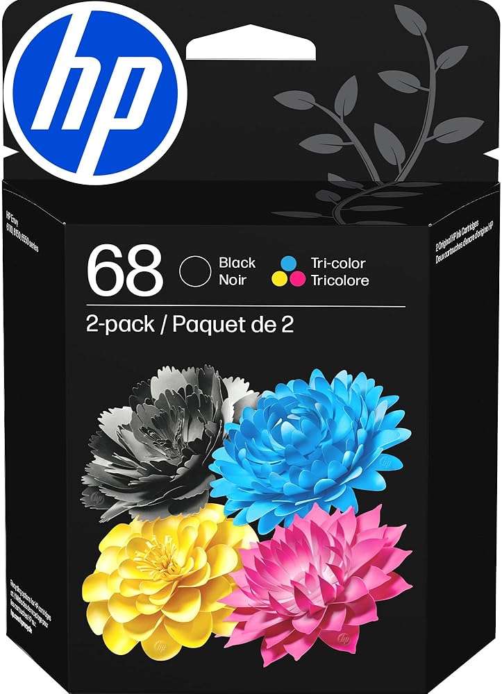 HP 68 Black/Tri-Color Ink Cartridges (2-Pack) | Works Envy 6100e, 6500e Series | Eligible for Instant Ink | 6L6S2TN | Packaging May Vary - Image 1