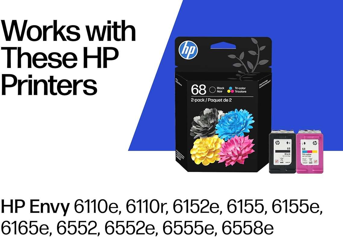 HP 68 Black/Tri-Color Ink Cartridges (2-Pack) | Works Envy 6100e, 6500e Series | Eligible for Instant Ink | 6L6S2TN | Packaging May Vary - Image 2