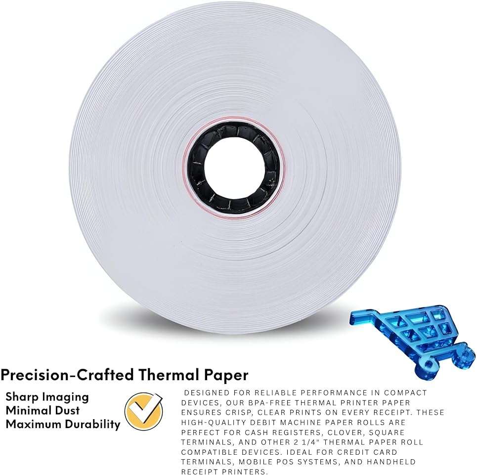 (50 Rolls) 2 1/4 X 50' BPA-Free Thermal Paper Receipt Rolls Fits All Mini Clover Flex, Square Terminal POS Cash Register Printers Paper For Credit and Debit Card Machine 57mm - Image 5